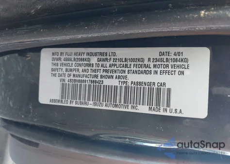 2001 Subaru Outback Limited from USA, damaged, VIN 4S3BH686917669423